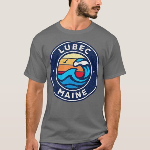 Lubec Maine ME Vintage Nautical Waves Design  T_Shirt