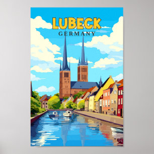 Lubeck Germany Travel Art Vintage Illustration Poster