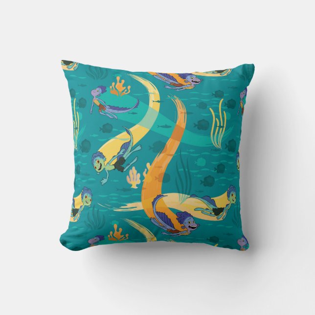 Luca | Alberto & Luca Swim With Fish Pattern Throw Pillow (Front)