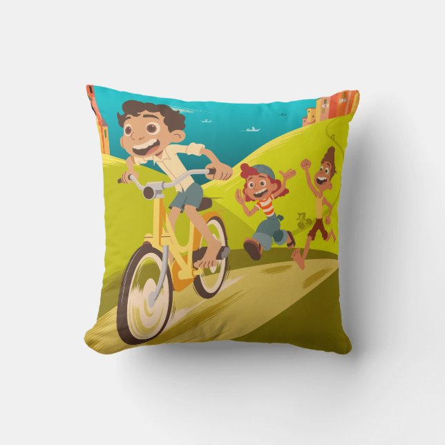 Luca | La Grande Corsa Illustration Throw Pillow (Front)
