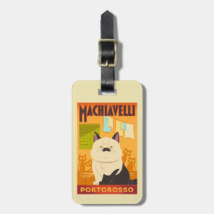 Luca Machiavelli Cat Illustration Luggage Tag