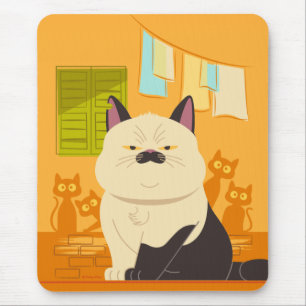 Luca Machiavelli Cat Illustration Mouse Pad