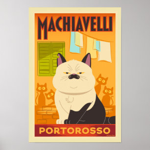 Luca   Machiavelli Cat Illustration Poster