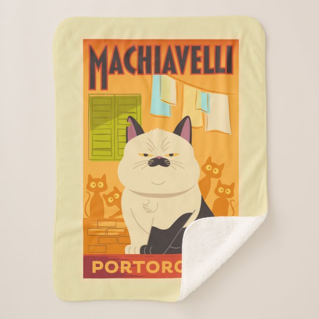Luca | Machiavelli Cat Illustration Sherpa Blanket (Front)
