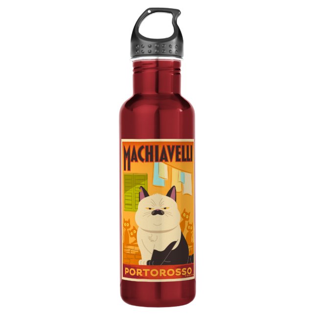 Luca | Machiavelli Cat Illustration Stainless Steel Water Bottle (Front)