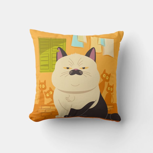 Luca | Machiavelli Cat Illustration Throw Pillow (Front)