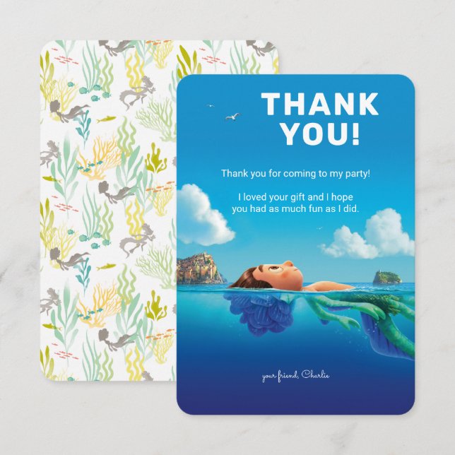 Luca Pool Swim Party Birthday Thank You Invitation (Front/Back)