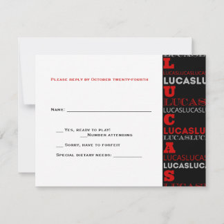 Lucas Cool Modern Bar Mitzvah RSVP Red Black Card