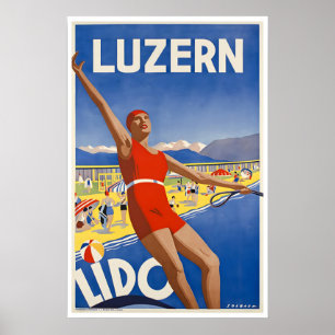 Lucerne Art Switzerland Travel Poster Beach Print