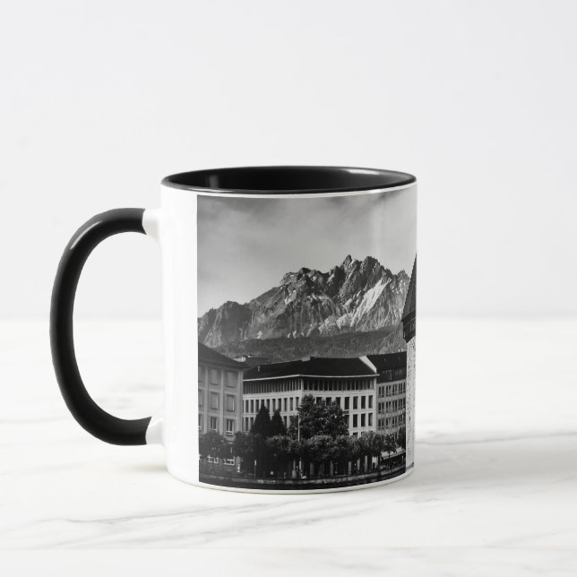 Lucerne city chapel bridge black/white photo mug (Left)
