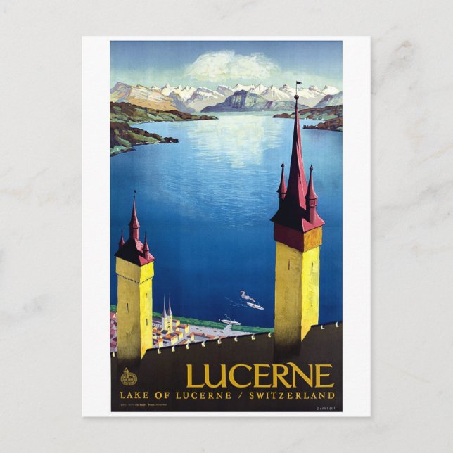 Lucerne, city towers, landscape, view on lake postcard (Front)