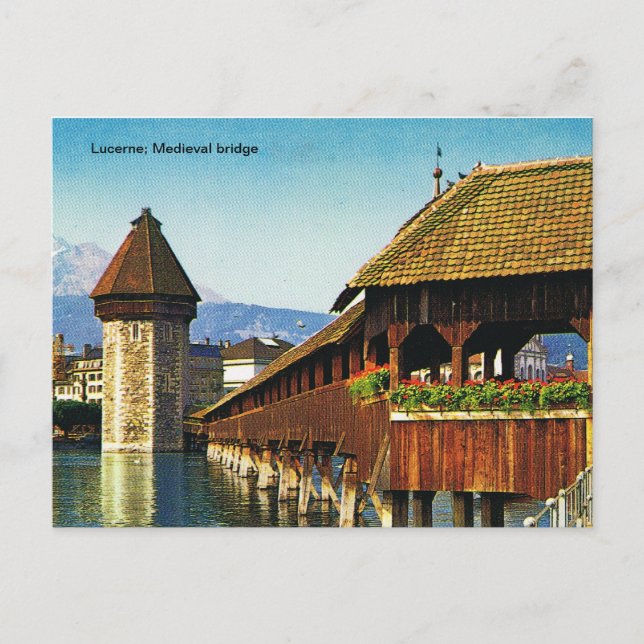 Lucerne; Medieval bridge Postcard (Front)
