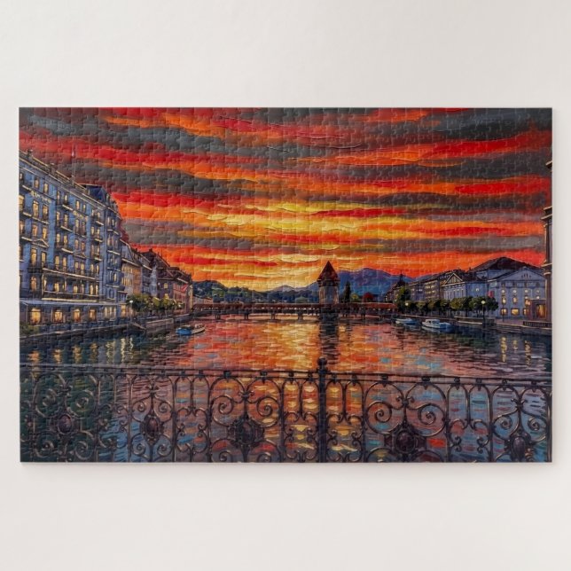 Lucerne Sunset Glow: Gallery Edition Jigsaw Puzzle (Horizontal)