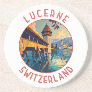 Lucerne Switzerland Retro Distressed Circle Coaster