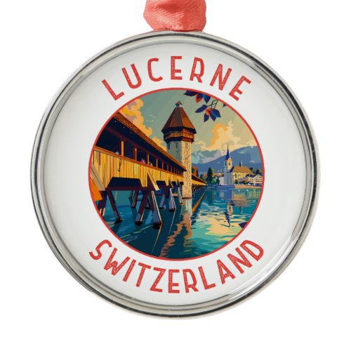 Lucerne Switzerland Retro Distressed Circle Metal Ornament