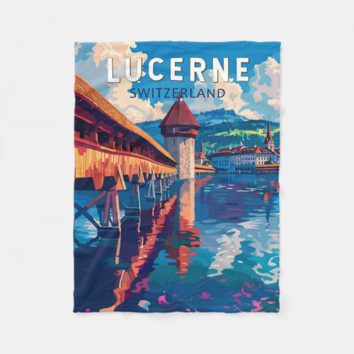 Lucerne Switzerland Travel Art Vintage Fleece Blanket