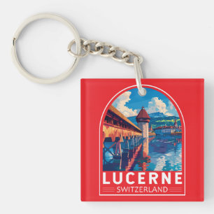Lucerne Switzerland Travel Art Vintage Keychain