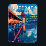 Lucerne Switzerland Travel Art Vintage Magnet<br><div class="desc">Lucerne retro vector travel design. Lucerne,  a compact city in Switzerland known for its preserved medieval architecture,  sits amid snowcapped mountains on Lake Lucerne.</div>