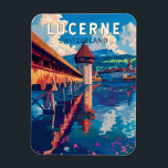 Lucerne Switzerland Travel Art Vintage Magnet<br><div class="desc">Lucerne retro vector travel design. Lucerne,  a compact city in Switzerland known for its preserved medieval architecture,  sits amid snowcapped mountains on Lake Lucerne.</div>