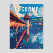 Lucerne Switzerland Travel Art Vintage Postcard