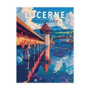 Lucerne Switzerland Travel Art Vintage Postcard