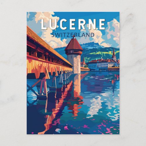 Lucerne Switzerland Travel Art Vintage Postcard