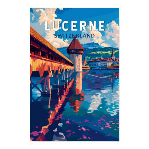 Lucerne Switzerland Travel Art Vintage Poster