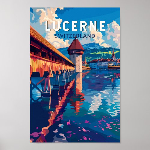 Lucerne Switzerland Travel Art Vintage Poster