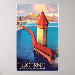 Lucerne, Switzerland, view on lake and a tower, Poster