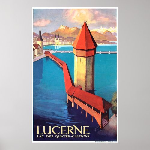Lucerne Switzerland view on lake and a tower Poster