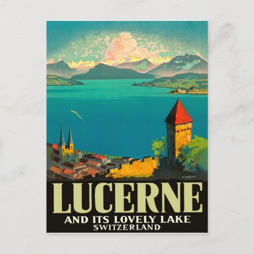 Lucerne Switzerland view on lake and mountins Postcard