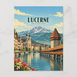 Lucerne Switzerland Vintage Travel Art Postcard
