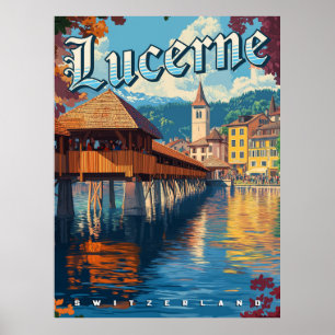 Lucerne Switzerland Vintage Travel Poster