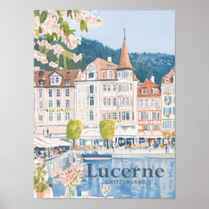 Lucerne Switzerland Watercolor Painting Travel Poster