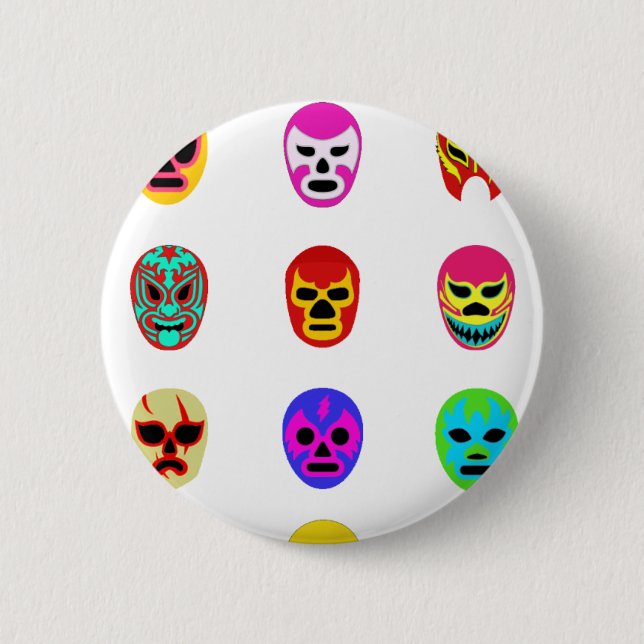 Lucha Libre Mask Mexican Wrestling Button (Front)