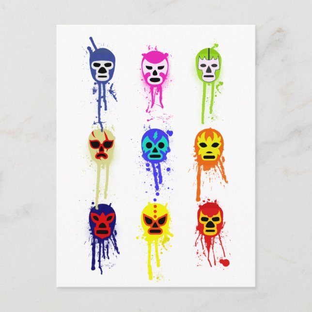 Lucha Libre Mask Mexican Wrestling Paint Drip Postcard (Front)