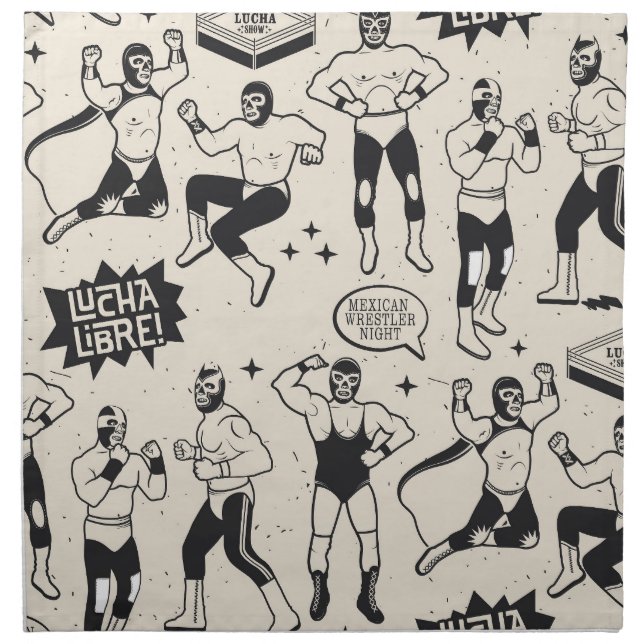 Lucha Libre: Mexican Wrestler pattern Cloth Napkin (Front)