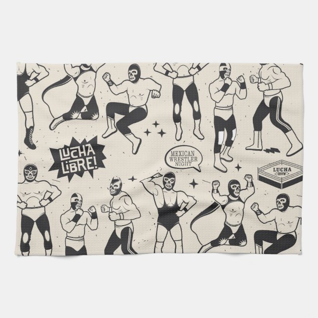 Lucha Libre: Mexican Wrestler pattern Kitchen Towel (Horizontal)