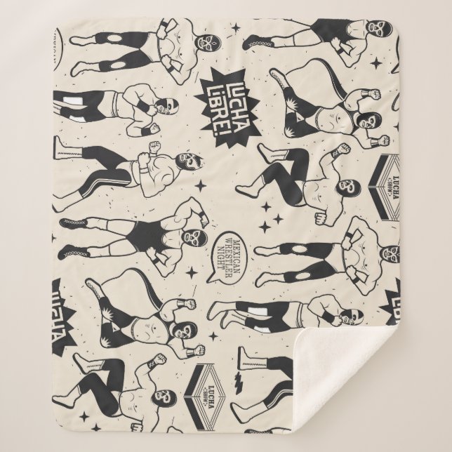 Lucha Libre: Mexican Wrestler pattern Sherpa Blanket (Front)