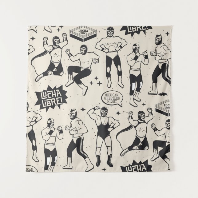 Lucha Libre: Mexican Wrestler pattern Tapestry (Front)