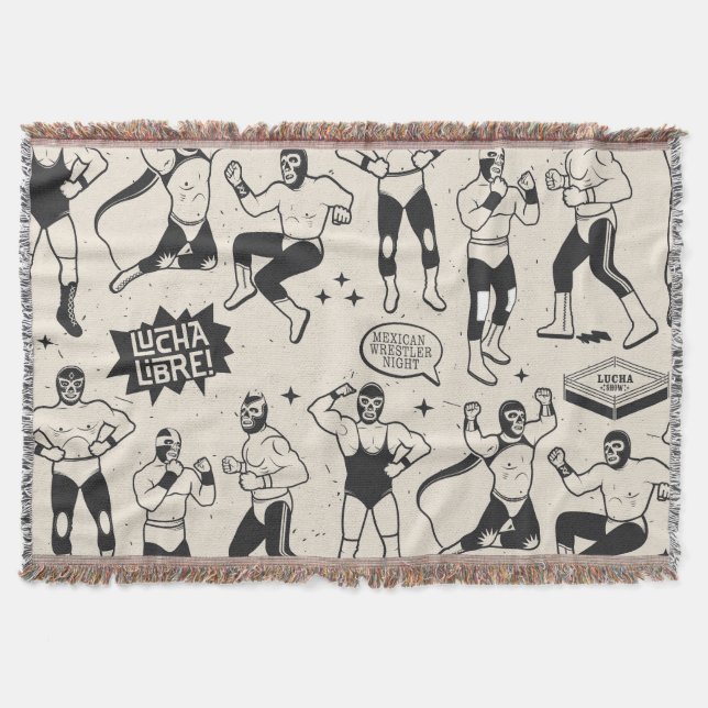 Lucha Libre: Mexican Wrestler pattern Throw Blanket (Front)