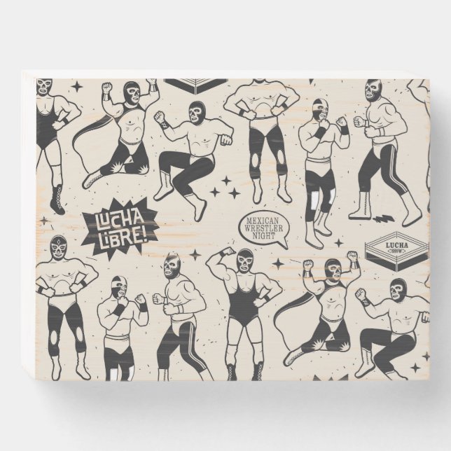 Lucha Libre: Mexican Wrestler pattern Wooden Box Sign (Front Horizontal)