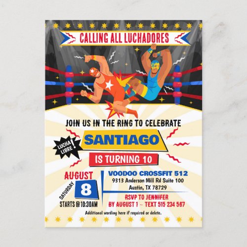Lucha Libre Mexican Wrestling Birthday Invitation Postcard