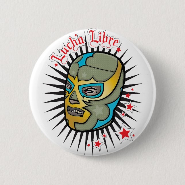 Lucha Libre Mexican Wrestling Mask Button (Front)