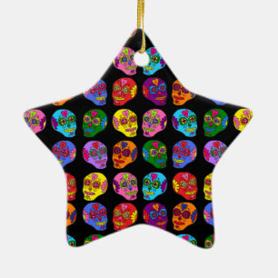 Lucha Libre Sugar Skull Ceramic Ornament