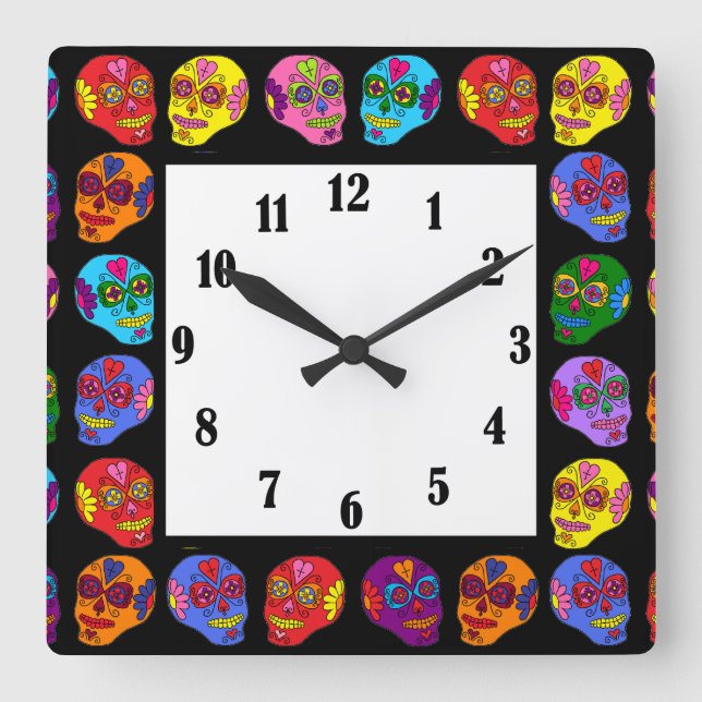 Lucha Libre Sugar Skull Square Wall Clock (Front)