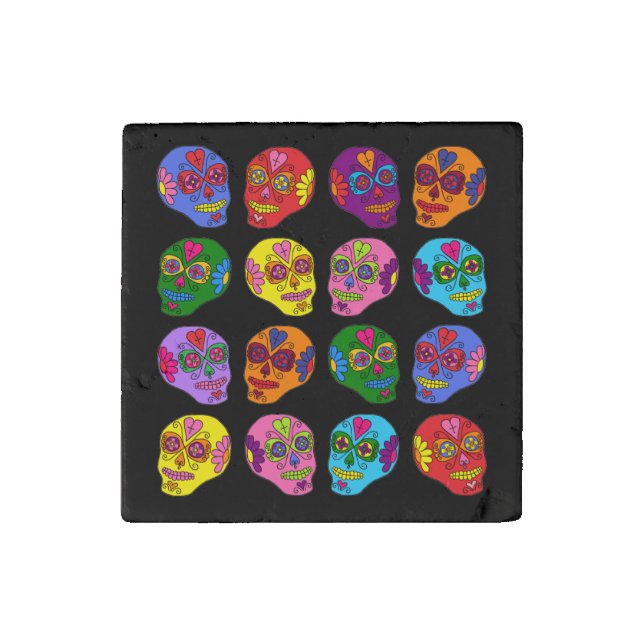 Lucha Libre Sugar Skull Stone Magnet (Front)