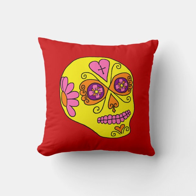 Lucha Libre Sugar Skull Throw Pillow (Front)