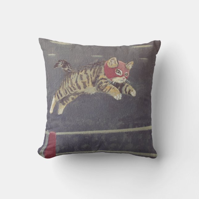 Luchador Kitty Throw Pillow (Front)