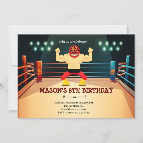 Luchador wrestling birthday party invitation